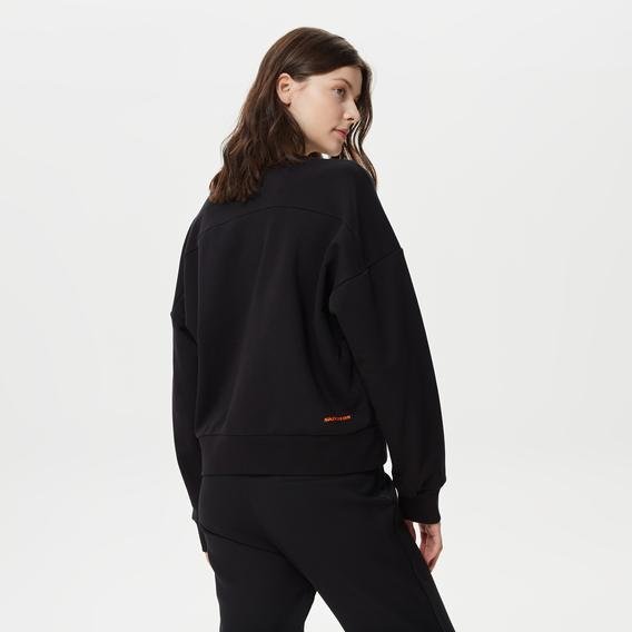 Skechers Fleece Fabric Block Crew Neck Kadın Siyah Sweatshirt