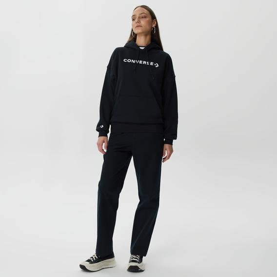 Converse Embroidered Wordmark Fleece Kadın Siyah Hoodie