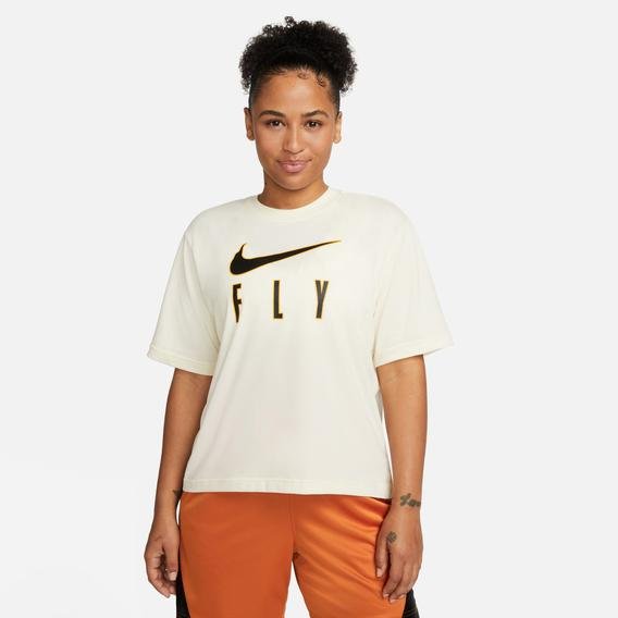 Nike Dri-Fit Swoosh Fly Boxy Kadın Bej Antrenman T-Shirt