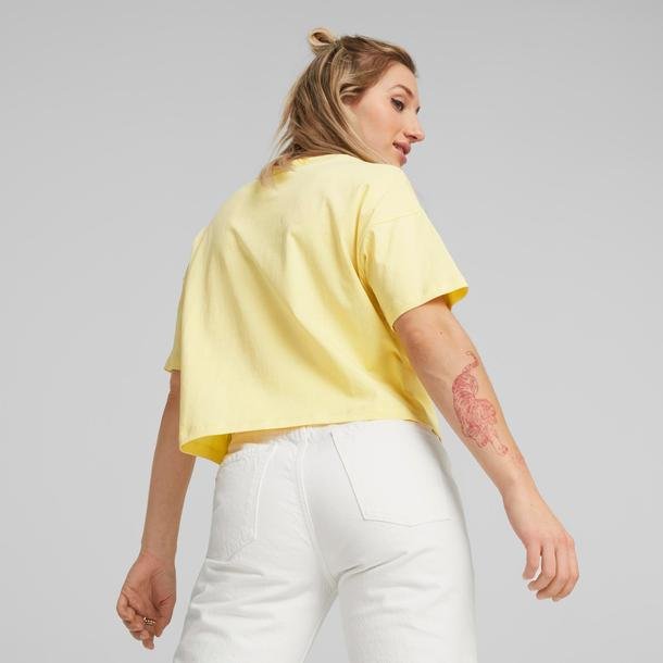 Puma Ess Cropped Logo Light Straw Kadın Sarı Günlük T-Shirt