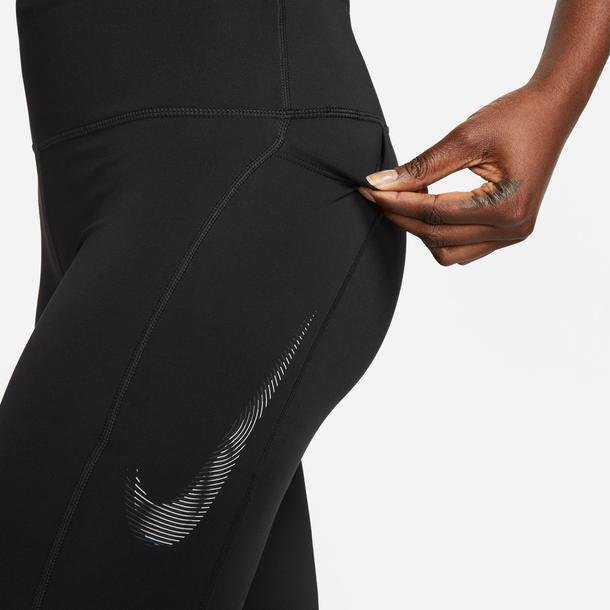 Nike Dri-Fit Fast Mid-Rise Swoosh Kadın Siyah Koşu Taytı