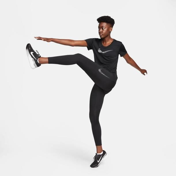 Nike Dri-Fit Fast Mid-Rise Swoosh Kadın Siyah Koşu Taytı