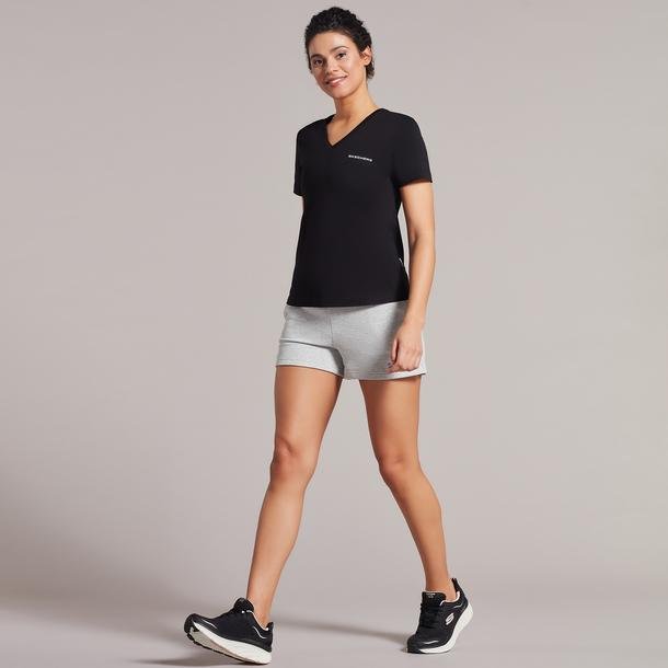 Skechers New Basics V Neck Kadın Siyah Günlük T-Shirt