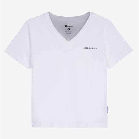 Skechers New Basics V Neck Kadın Beyaz Günlük T-Shirt