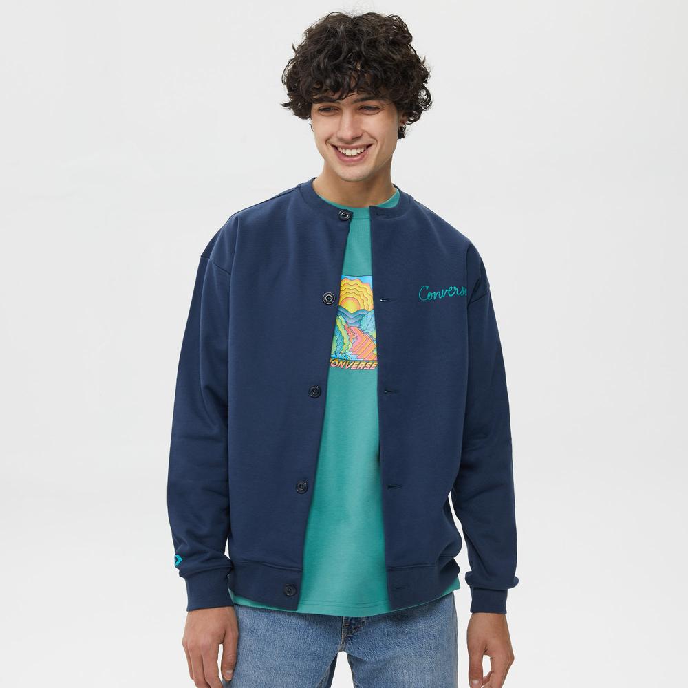 Converse Chain Stitch Elevated Cardigan  Erkek Lacivert Eşofman Üstü