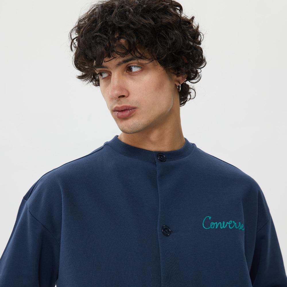 Converse Chain Stitch Elevated Cardigan  Erkek Lacivert Eşofman Üstü