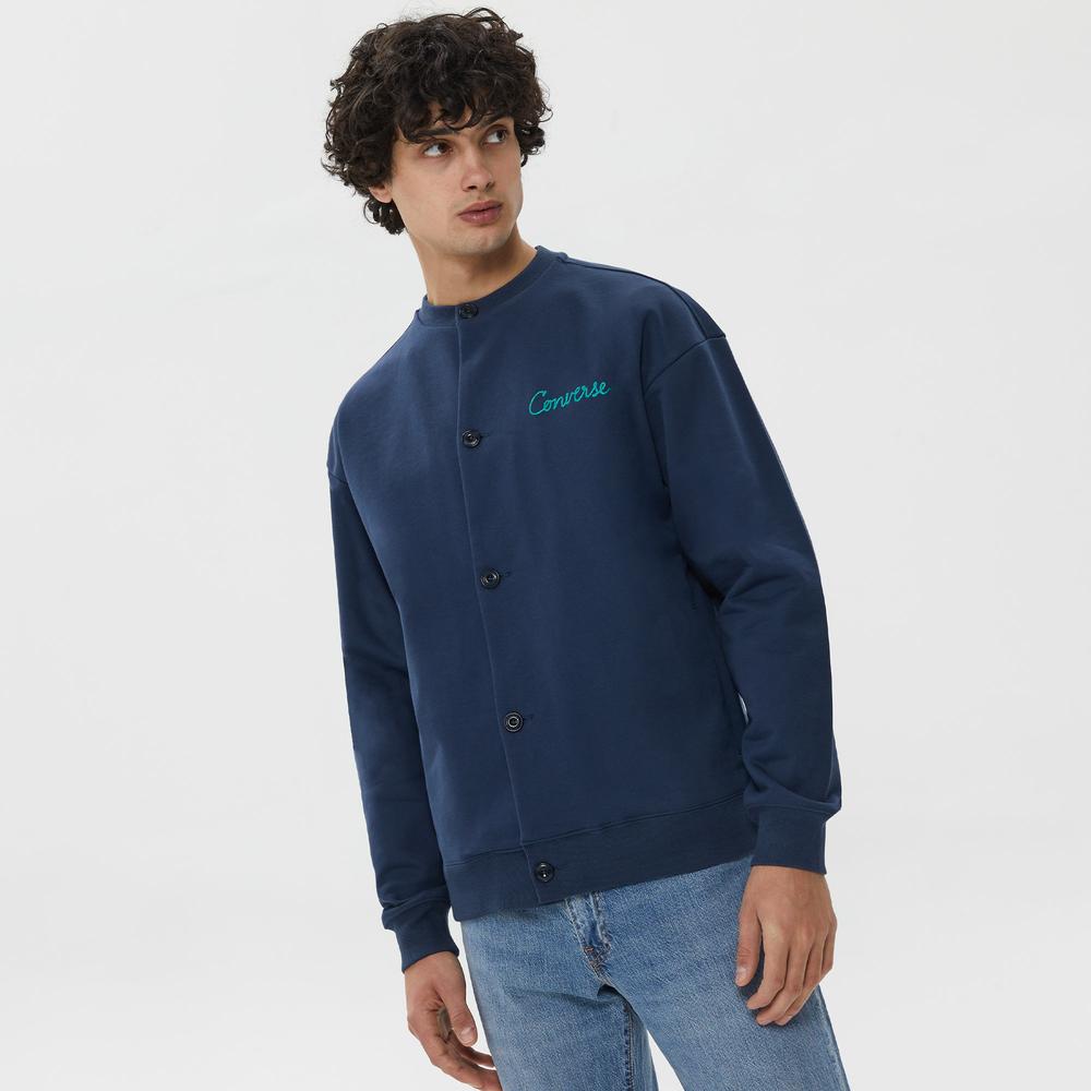Converse Chain Stitch Elevated Cardigan  Erkek Lacivert Eşofman Üstü