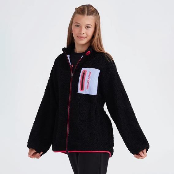 Skechers Fleece Full Zip Sherpa Çocuk Siyah Günlük Sweatshirt