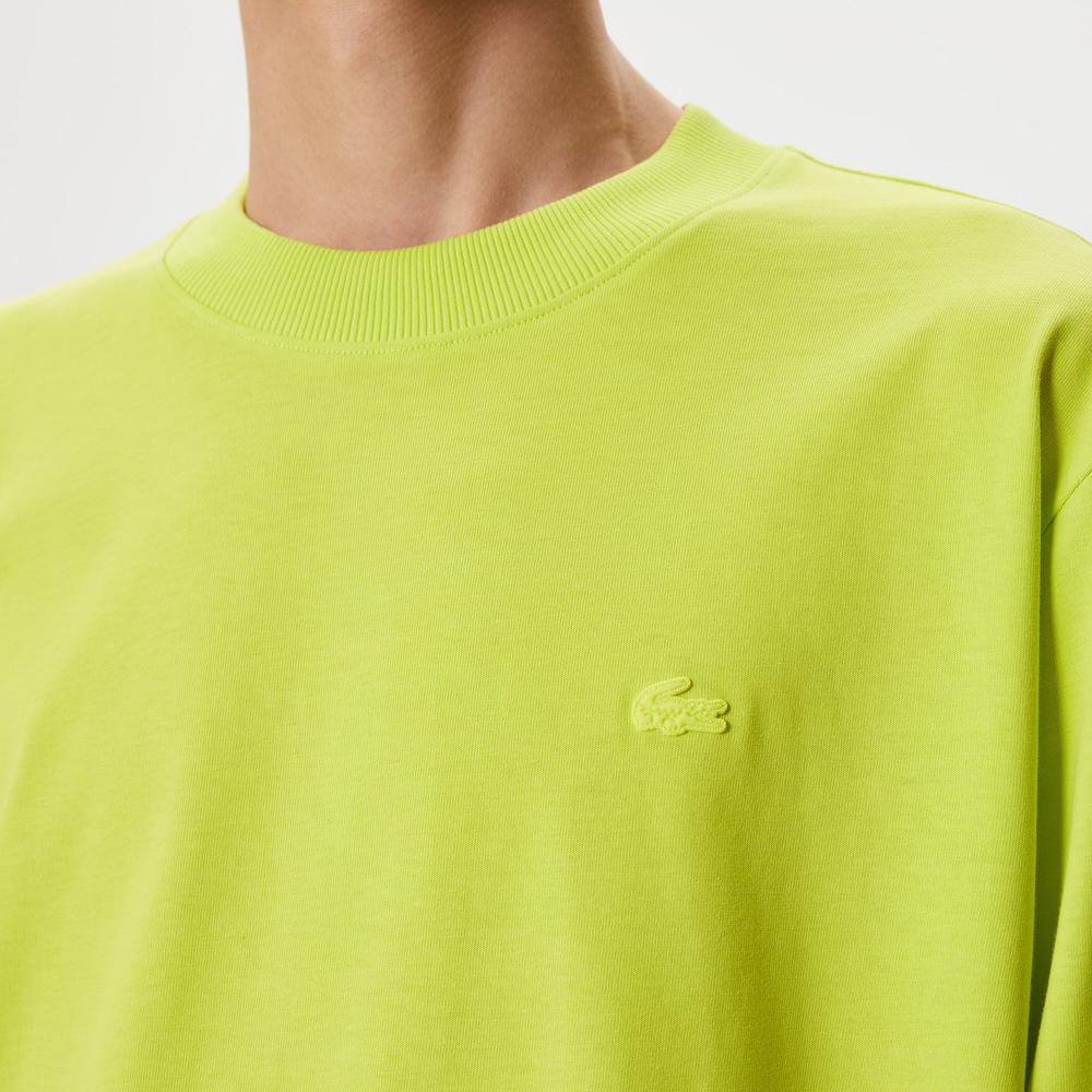 Lacoste Erkek Relaxed Fit Uzun Kollu Bisiklet Yaka Baskılı Sarı T-Shirt