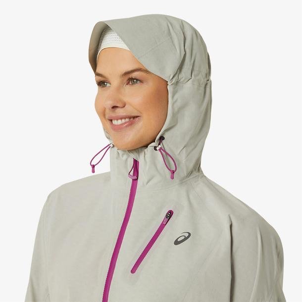 Asics Fujitrail Waterproof Kadın Gri Koşu Ceketi