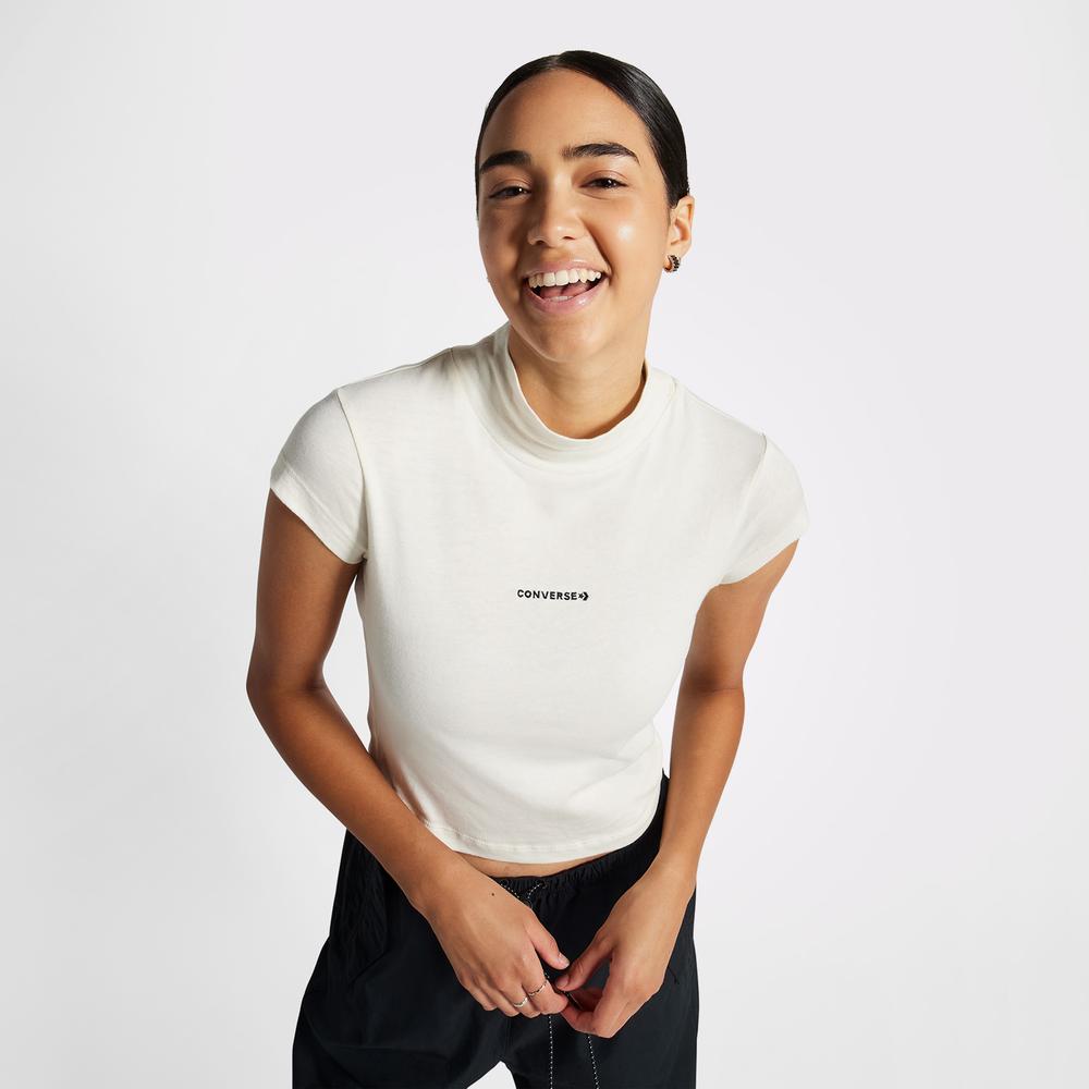 Converse Wordmark Short Sleeve Top Kadın Krem T-Shirt