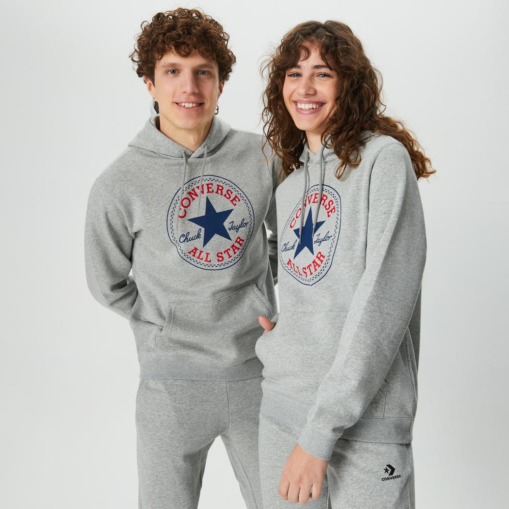 Converse Standard Fit Center Front Large Chuck Patch Core Po  Unisex Gri Hoodie