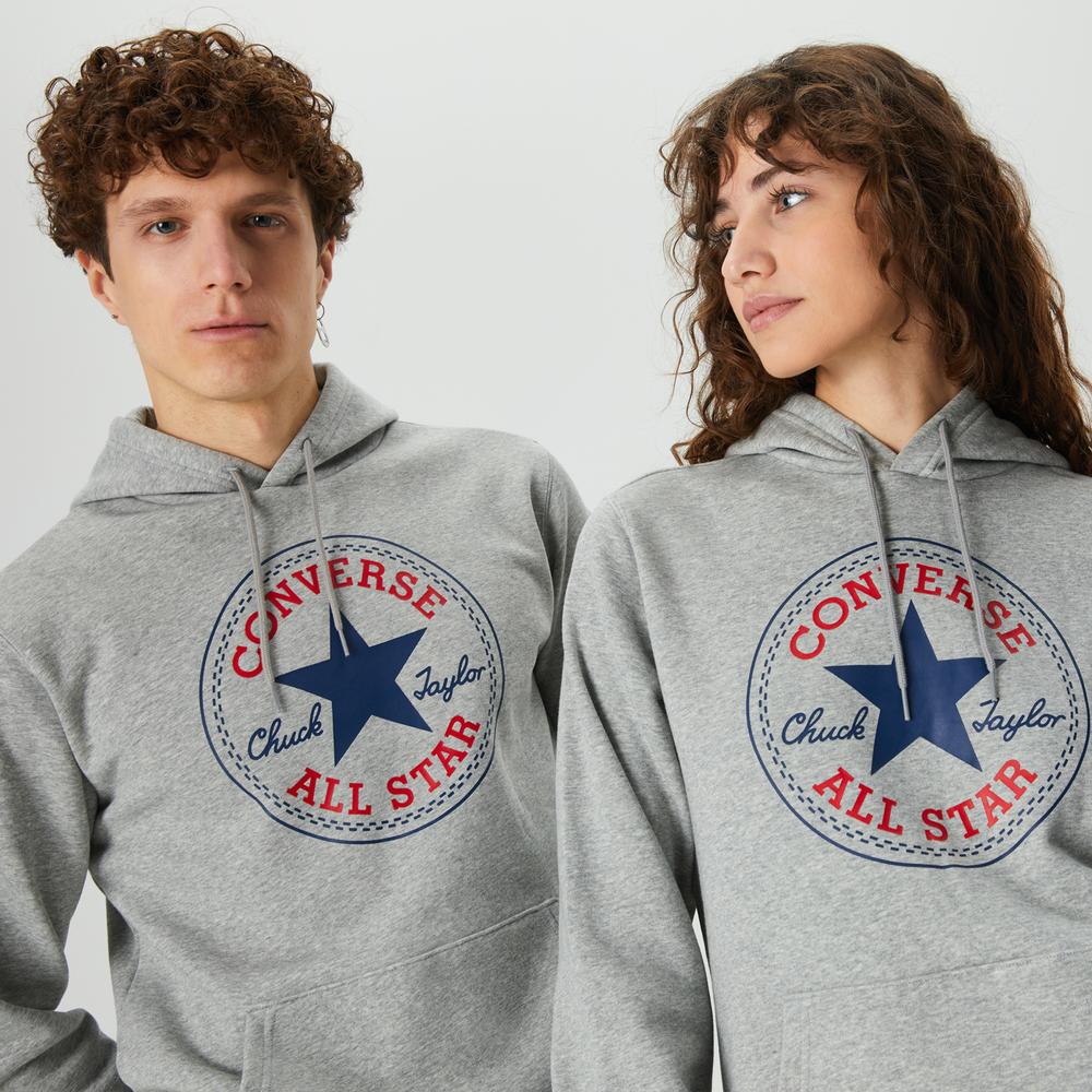 Converse Standard Fit Center Front Large Chuck Patch Core Po  Unisex Gri Hoodie