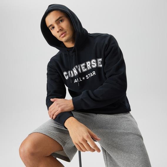 Converse Go-To Wordmark Standard Fit Fleece Pullover Unisex Siyah Hoodie