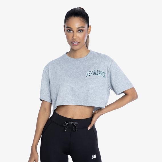 New Balance Lifestyle Kadın Gri Crop     T-Shirt