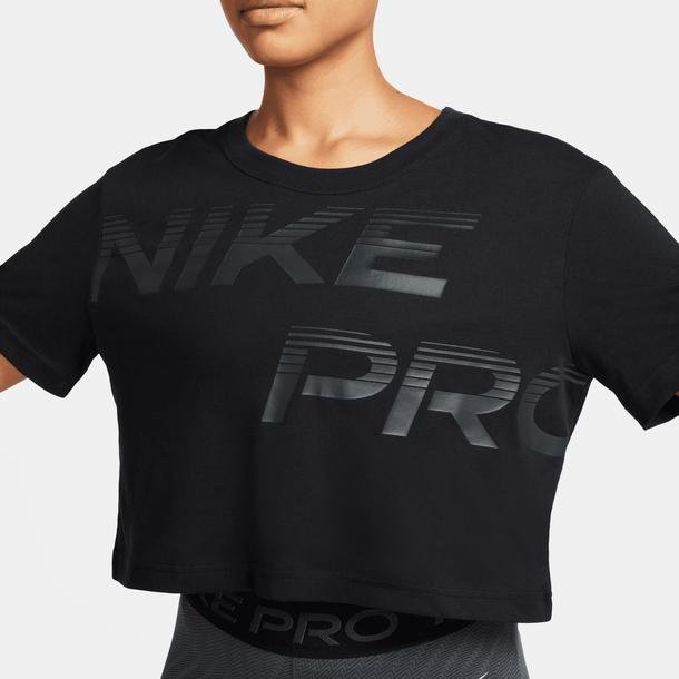 Nike Pro Dri-Fit Graphics Kadın Siyah Crop Günlük T-Shirt