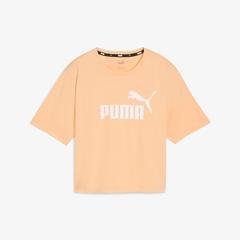 Puma Ess Cropped Logo Light Straw Kadın Beyaz Günlük T-Shirt