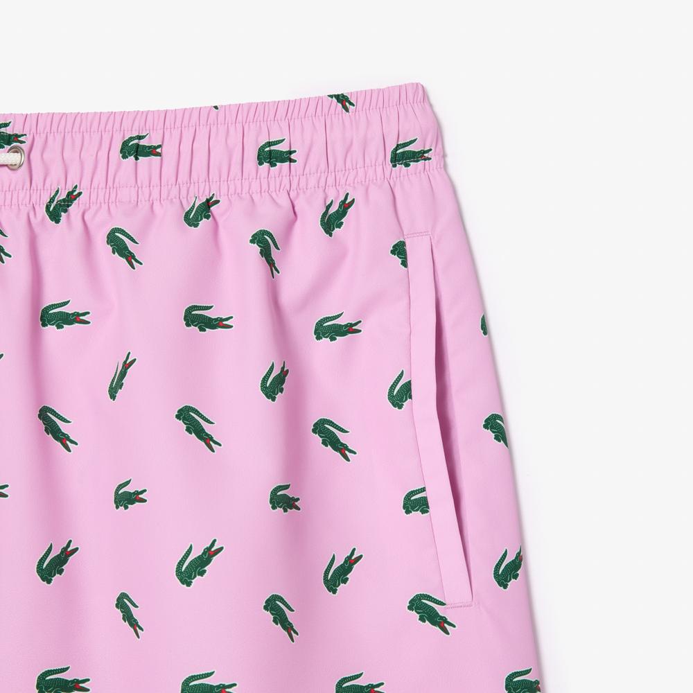 Lacoste Erkek Desenli Pembe Mayo Şort