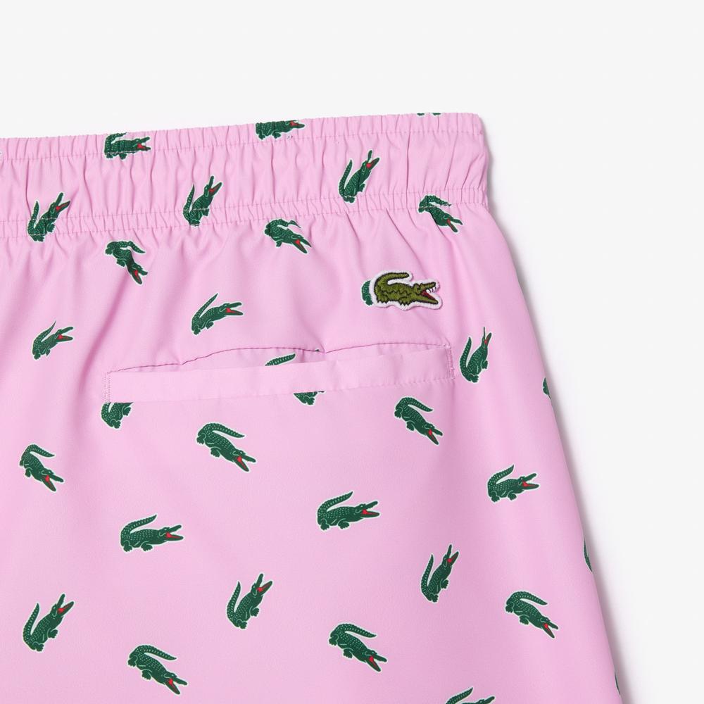 Lacoste Erkek Desenli Pembe Mayo Şort