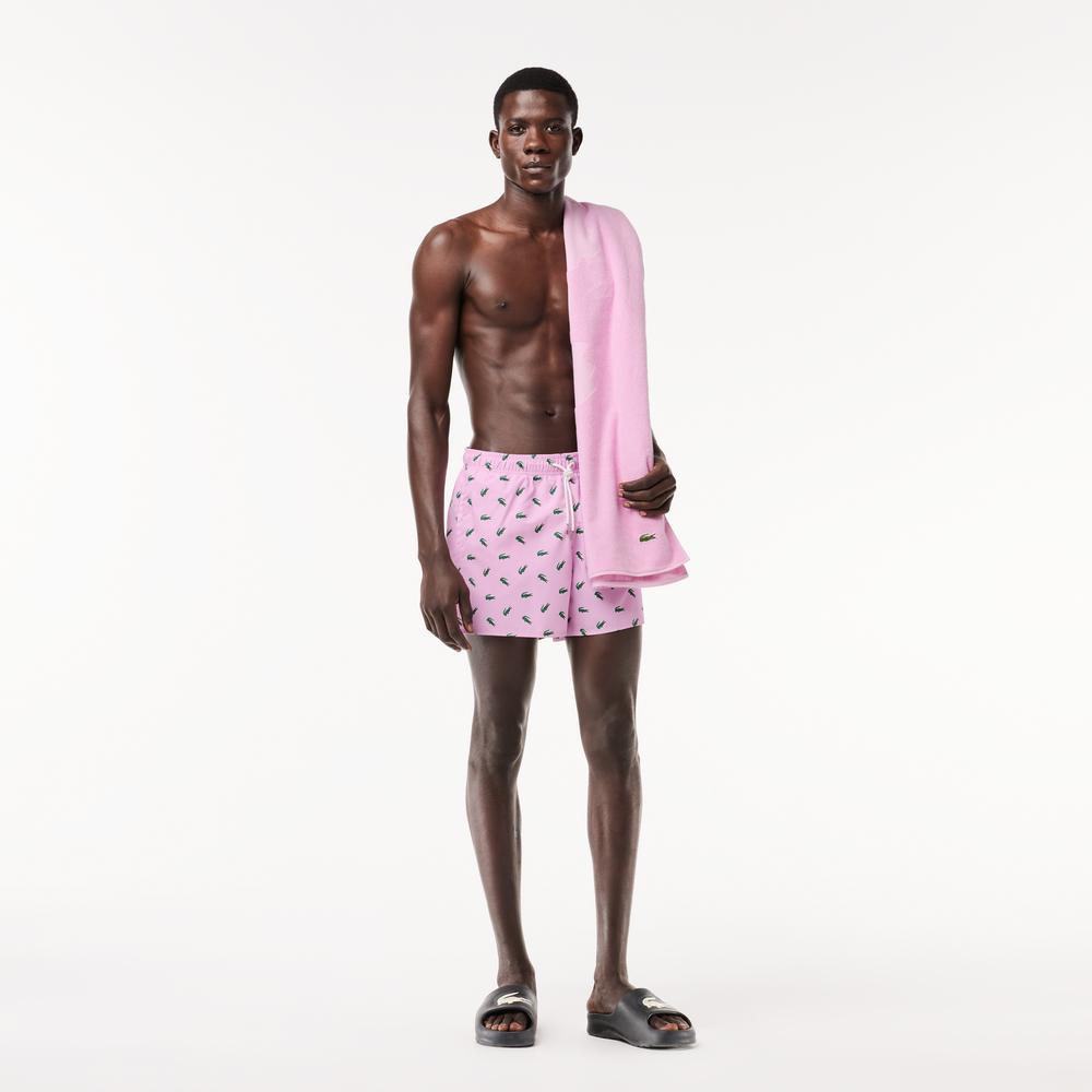Lacoste Erkek Desenli Pembe Mayo Şort