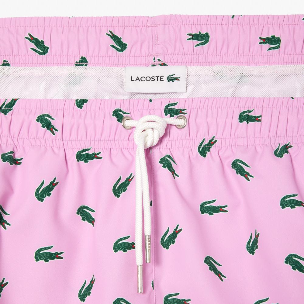 Lacoste Erkek Desenli Pembe Mayo Şort