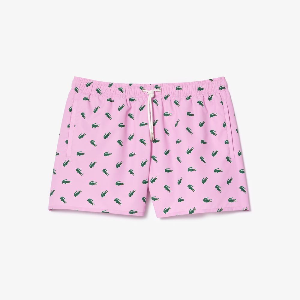 Lacoste Erkek Desenli Pembe Mayo Şort