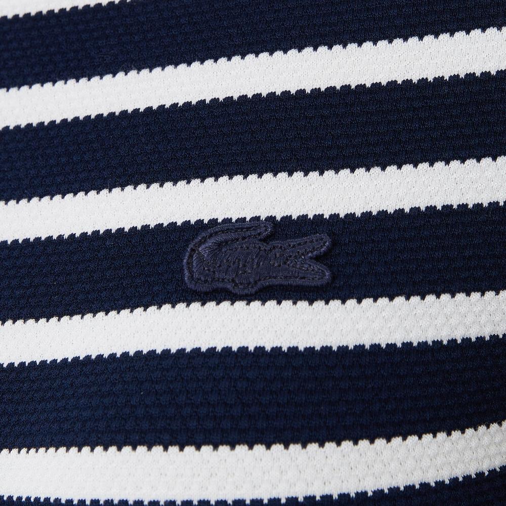 Lacoste Kadın Slim Fit Bisiklet Yaka Çizgili Lacivert T-Shirt