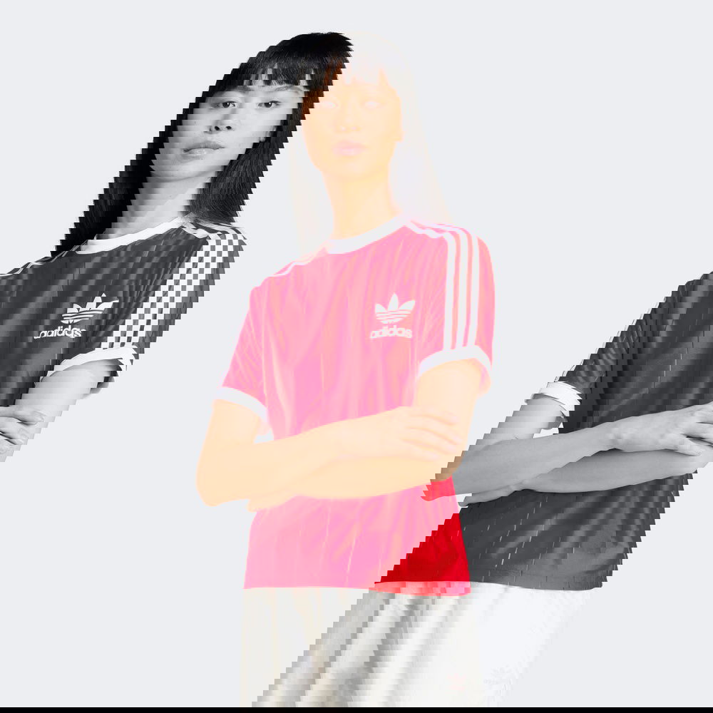 adidas Adicolor 3-Stripes Pinstripe Kadın Kırmızı T-Shirt