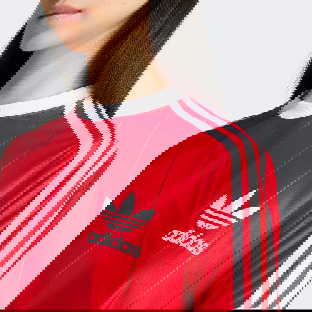 adidas Adicolor 3-Stripes Pinstripe Kadın Kırmızı T-Shirt