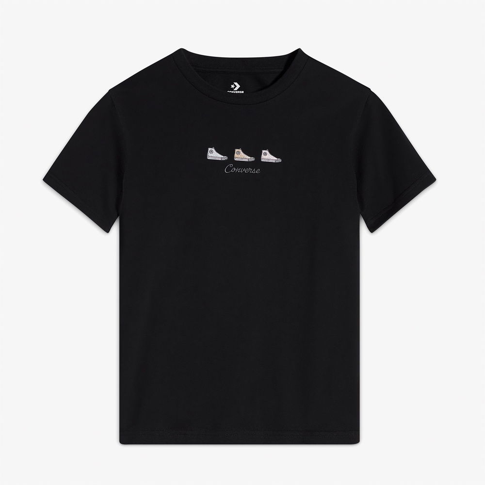 Converse Kadın Nakışlı Siyah T-Shirt