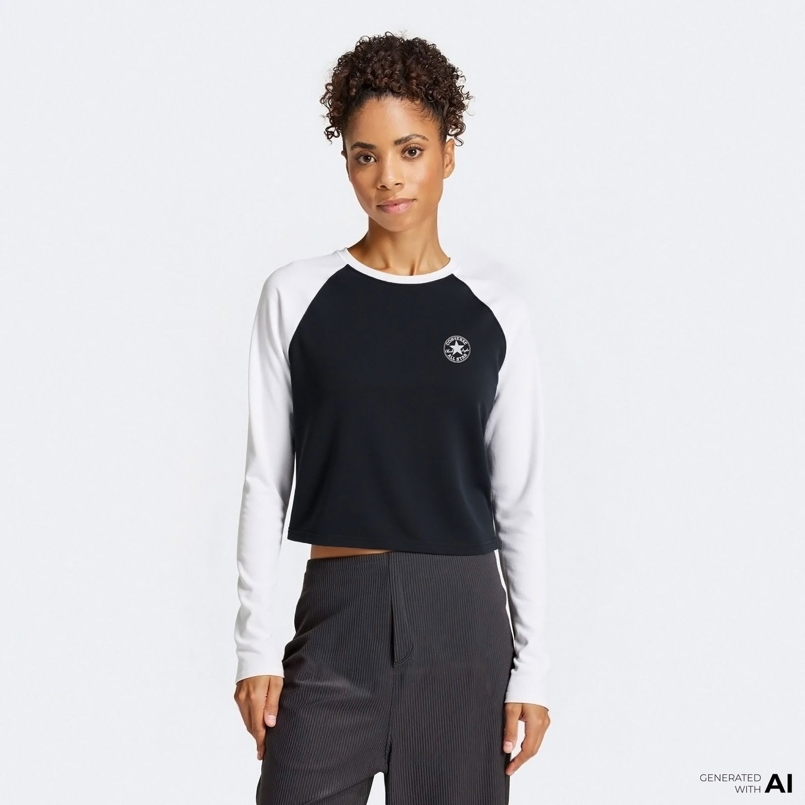 Converse Kadın Renk Bloklu  Siyah Sweatshirt