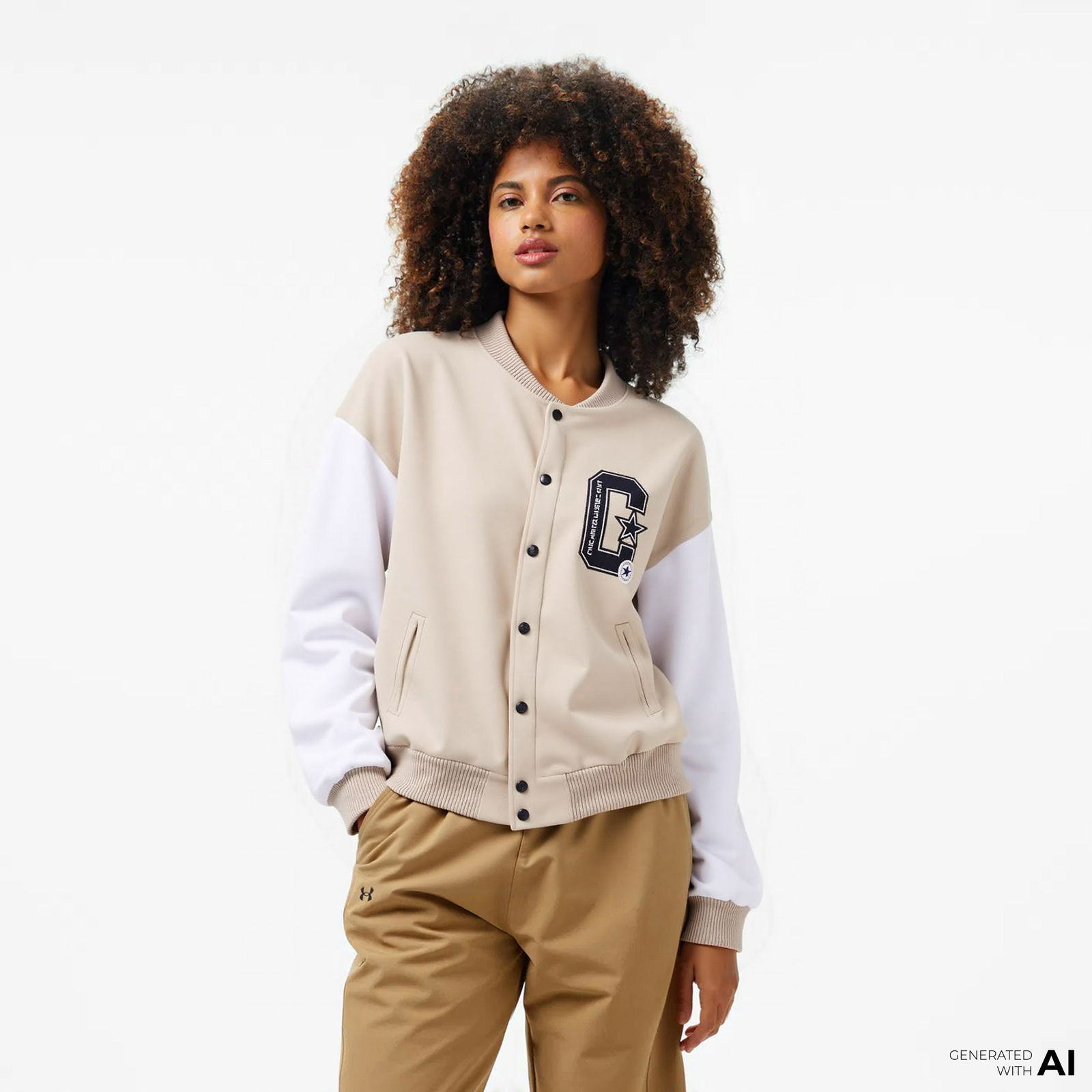 Converse Kadın Dik Yaka Bej Bomber Ceket